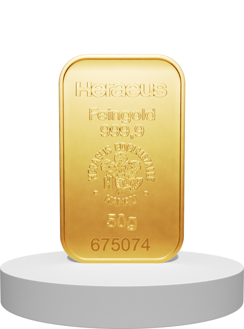 50 Gramm Heraeus Goldbarren